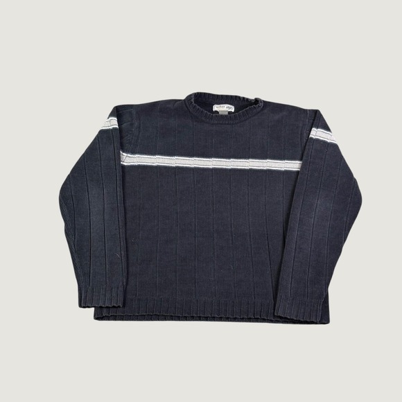 urban pipeline Other - Urban Pipeline Mens Navy Blue Ribbed Crewneck Sweater Grey Chest Stripe Medium